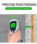 Gold Detector, SH201 Metal Detector Stud Finder Wall Scanner LCD Display for Treasure Hunts in use, showing LCD display and detection process.