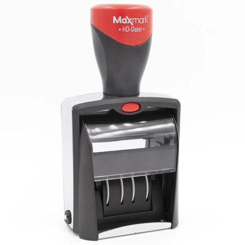 Heavy Hitter Self Inking Date Stamp With Four Line Custom Text Durable Office Essential Featuring Slick Wheel Action And Long Lasting Refillable Pad