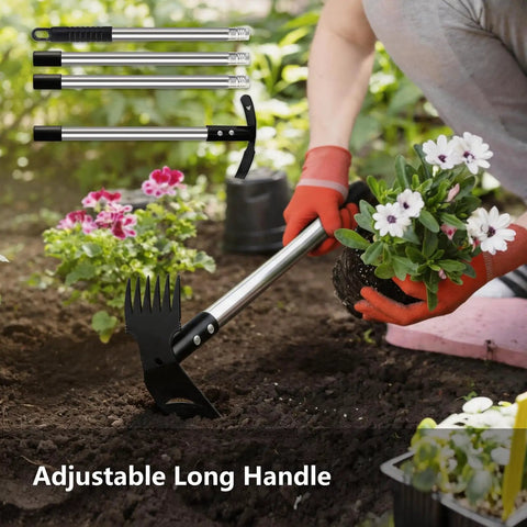 58 Inch Long 2 In 1 Weed Remover Tool Puller Rake And Garden Hoe For Easy Manual Weeding In Gardens Yards Patios Lawns And Paved Areas A Versatile All In One Weeding Tool For Tough Roots, 4-section steel handle