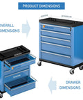 Heavy Duty 5 Drawer Rolling Tool Chest With Super Smooth Drawers To Glide Like Butter Secure Locking Wheels dimensions illustration