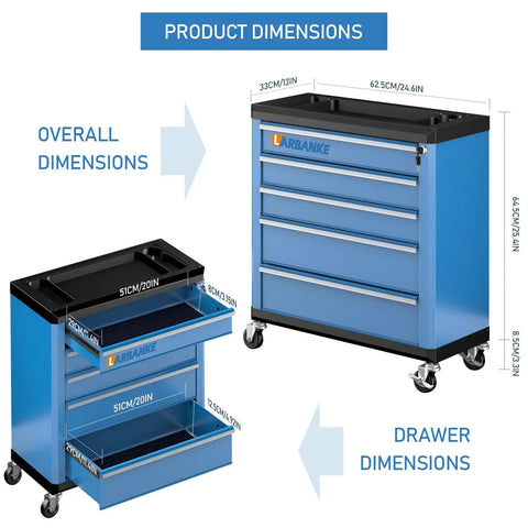 Heavy Duty 5 Drawer Rolling Tool Chest With Super Smooth Drawers To Glide Like Butter Secure Locking Wheels dimensions illustration