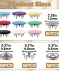 Colorful 200 Pieces 9.5mm Alloy Snap Button Kit For Fabric Sewing Colorful Fasteners For Clothing Hats And DIY Crafts