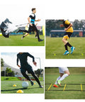 All In One Pro Grade Agility Ladder Set For Football Training With 20 Foot Speed Ladder, 12 Rungs Disc Cones Hurdles Resistance Parachute