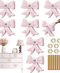 Eight Piece Pink Bow Dresser Knob Set Cast Iron Drawer Pulls For Cabinets And Wardrobes Vintage Coquette Style Cute Nursery Rooms