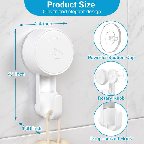 Heavy Duty Waterproof Shower Hooks Two Pack Rock Solid Dual Reinforcement Suction And Adhesive Zero Fuss Bathroom Wall Mounts Holding Eleven Pounds For Towels Robes And Loofahs With Hassle Free Peel Stick Installation