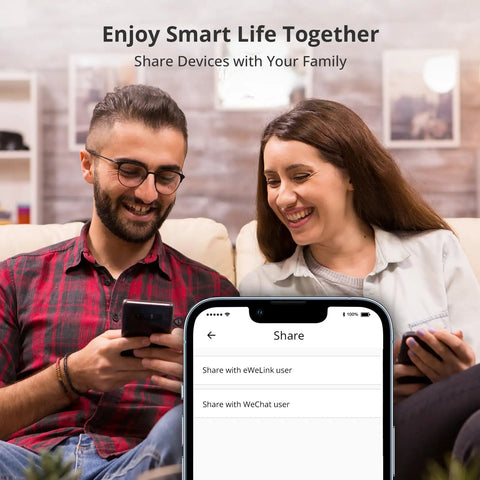 Two Gang 1 Way WiFi Touch Light Switch For Alexa And Google Home, users sharing device via app on smartphones