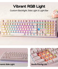 Premium Full Size Mechanical Gaming Keyboard Goes Hard With A Dot Matrix Display And Dynamic Rgb Backlighting For Seamless Mac Pc Or Android Gameplay Fueled By A Massive Ten Thousand Mah Battery In Sleek Pink Reaper Edition with vibrant RGB lights.
