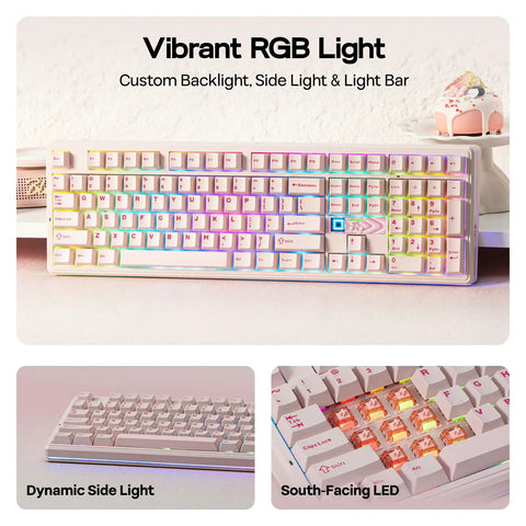 Premium Full Size Mechanical Gaming Keyboard Goes Hard With A Dot Matrix Display And Dynamic Rgb Backlighting For Seamless Mac Pc Or Android Gameplay Fueled By A Massive Ten Thousand Mah Battery In Sleek Pink Reaper Edition with vibrant RGB lights.