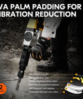 Waterproof Winter Mechanic Gloves With High Dexterity And Tough As Nails Protection Impact And Vibration Reduction 2 Pair Pack Black And Gold Size M shown with EVA padding in use with tool.