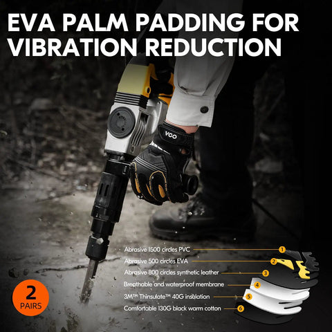 Waterproof Winter Mechanic Gloves With High Dexterity And Tough As Nails Protection Impact And Vibration Reduction 2 Pair Pack Black And Gold Size M shown with EVA padding in use with tool.