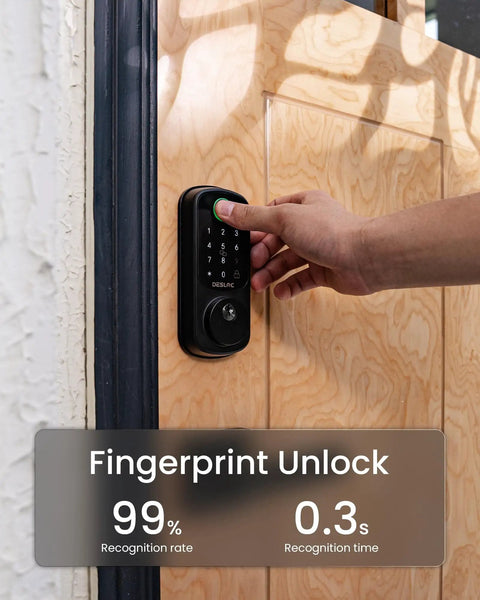 Smart Door Lock B200 With Keyless Entry, Fingerprint Scanner, Touchscreen Keypad, And App Control For Front Door, installed on door