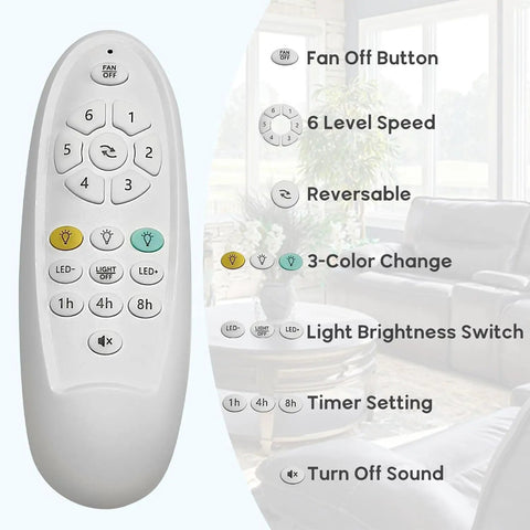 Remote for 52 Inch Outdoor Ceiling Fan With Light, Solid Walnut Wood Blades, 6 Speed Reversible Motor, Timer, 3 CCT Dimmable LED
