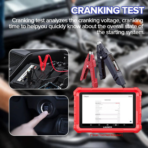 Upgrade Bluetooth Car Battery Tester For 6V And 12V Systems With 100-2000 CCA, Cranking And Alternator Analysis, Battery Load Testing, Volt Meter, Android iPhone And Launch X431 Compatible, SUV Truck Motorcycle RV ATV Pro Grade Gadget on tablet screen with clamps