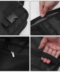 Close-up views of High Capacity Camp Kitchen Organizer Bag With Hanging Hooks And Paper Towel Holder, showing zippers and buckles.