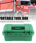 Tractor Tool Box Portable Organizer With Removable Tray Durable PP Plastic Carrier Green with truck background