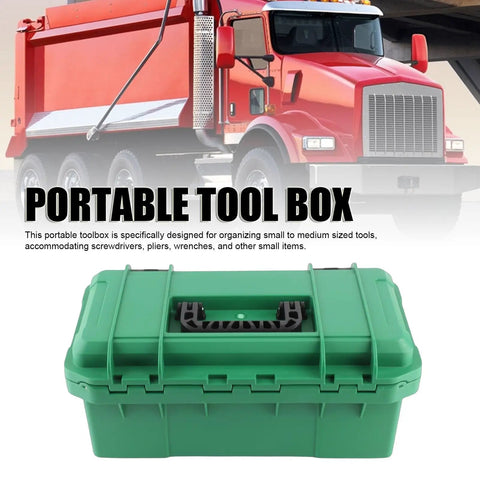 Tractor Tool Box Portable Organizer With Removable Tray Durable PP Plastic Carrier Green with truck background