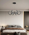 Dope Modern LED Chandelier With Six Black Ring Pendant Lights Dimmable Round Fixture over bed in contemporary bedroom