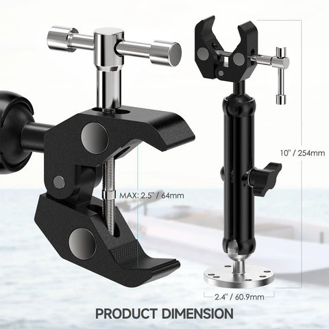 Trolling Motor Stabilizer Mount For Terrova Riptide Ulterra PowerDrive, 360 Degree Adjustable, max 2.5 inch clamp, product dimension