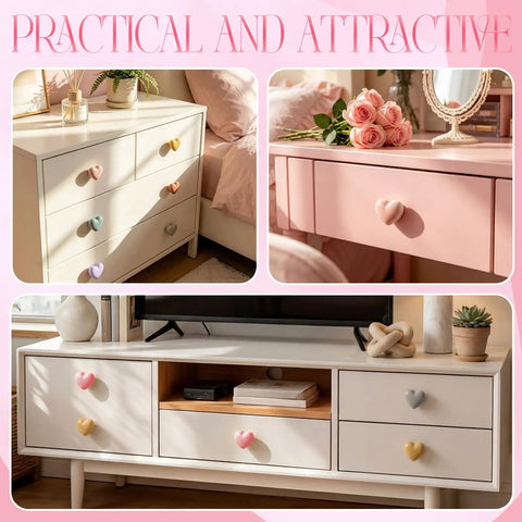 12 Pcs Colorful Ceramic Dresser Knobs With Heart Shape Pulls For Girls Cute Cabinet Handles For Drawers Cupboards And Wardrobes Includes 12 Mounting