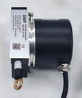 1200mm Draw Wire Length Sensor For Linear Motion Displacement Transducer With 24V Push-Pull Output 1000 PPR Encoder 0-1.2m Range Aluminum Shell 304 Stainless Wire Fast Up To 3 Meters Per Second side view with cable and eyelet