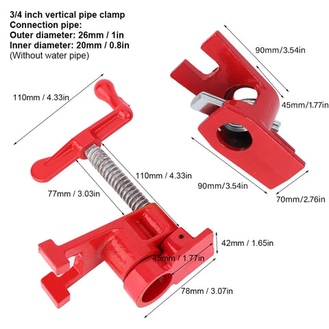 Three Quarters Inch Hand Crank Vertical Pipe Clamp Fixture For Woodworking, Cast Iron Spring Clip, Quick And Handy Woodworking Tool For Carpenters, Cabinet Makers, Furniture Assembly And More