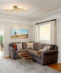 Modern Crystal Ceiling Light Fixture With Brushed Nickel Finish And Ice Cube Glass Shades in cozy living room setting.