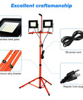 Beast Bright LED Work Light Kit With Retractable Tripod And Dual Head 10000 Lumen Output showing aluminum bracket, 3M cord, and 3-pin plug.