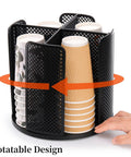 Two Pack Rotating Cup Dispenser With Four Compartments For Cups And Lids, Dope Durable Plastic Paper Cup Storage Organizer