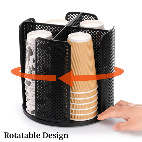 Two Pack Rotating Cup Dispenser With Four Compartments For Cups And Lids, Dope Durable Plastic Paper Cup Storage Organizer
