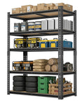 Beefy 5 Tier Garage Shelving System With Adjustable Spacing And 2000 Lbs Total Capacity 500 Lbs Per Shelf 72 Inch High 36 Inch Wide 16 Inch Deep Heavy Duty Storage For Tools Boxes And Gear, shown loaded with tires and tools