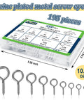 Hard As Nails Eye Hooks And Screw Eyes Assortment Kit With 195 Silver Finished Eyelet Screws in a clear case, 5.08x3.54 inches.