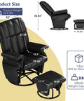 360 Degree Swivel Glider Recliner With Ottoman And Foot Rest Plus 2 Side Pockets For Nursery Living Room Bedroom Or Office Black Built In Tilt And Rocking Comfort Ideal Nursing Glider with dimensions and weight shown
