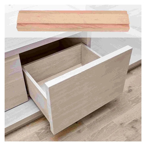 Open drawer with Full Extension Drawer Slides in Solid Wood with Bottom Mount Glides, Center Guide Track, Quick Release Latches.