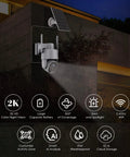 Wireless Solar Outdoor Security Camera With Pan Tilt, 3MP Color Night Vision, installed on a house wall with solar panel.