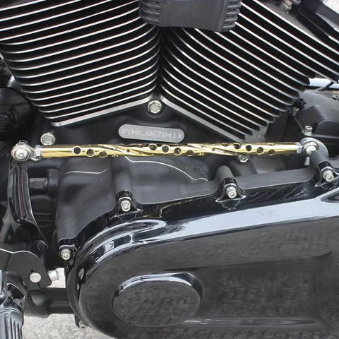 Gold Titanium Plated Adjustable Shift Lever Linkage Rod 11.5 to 12.5 Inches for Harley Softail and Touring Trike, CNC Machined Aluminum, Lightweight, Durable, Ride Ready Shifter Linkage on motorcycle engine