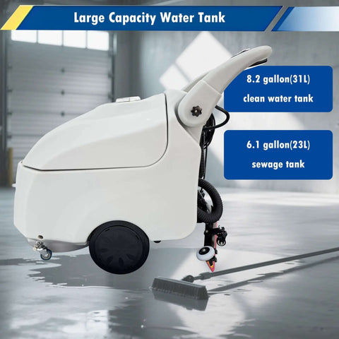 Side view of Heavy Duty Industrial Corded Floor Scrubber Workhorse With 16.3 Inch Brush And 1750 Square Meters Per Hour Cleaning Dual 31 Liter And 23 Liter Tanks Ideal For Airports Factories And Warehouses 110V Commercial Cleaning Machine