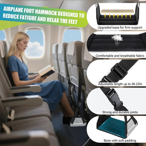 Airplane Foot Hammock Travel Sling with thickened bamboo rest and adjustable straps used in airplane for long flights comfort