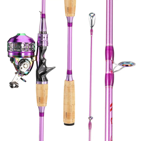 Spincast Fishing Rod And Reel Combo, 6 Foot Two Piece Medium Heavy Pole With Smooth Reel, Push Button Release, Preloaded Line