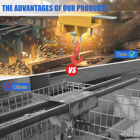 Comparison of yellow Heavy Duty Forklift Lifting Hook With 2 Inch Receiver Hitch and competitor product, highlighting advantages.