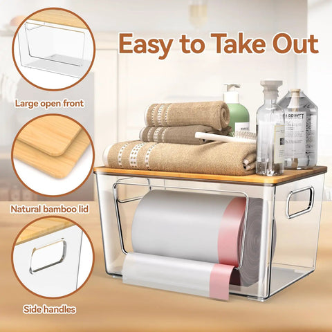 Game Changer 2 Pack Trash Bag Holder With Bamboo Lid Stackable Garbage Dispenser Kicks Up Your Kitchen Vibe Fits Reliable Standard 13 30 33 Gallon Rolls For Easy Daily Grinds