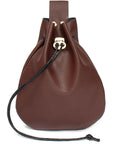 Badass Brown Leather Belt Pouch For Medieval Renaissance And Viking Larp Cosplay Drawstring Waist Bag with a snappy pocket.