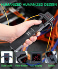 Heavy Duty Fiber Optic Identifier Break Checker With Audible Alarm, user holding device near fiber optic cables, LED display visible