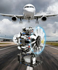 Mini Turbofan Engine Model Kit That Actually Runs on runway with airplane in background.