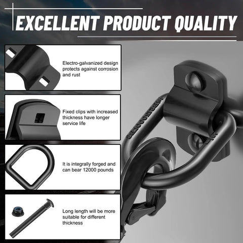 Heavy Duty 1 2 Inch D Ring Tie Down Anchors 4 Pack Black Forged Steel showing electro-galvanized design and fixed clips.
