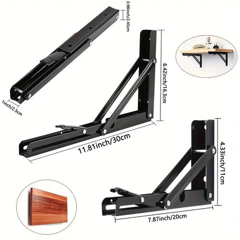 Pair Of Heavy Duty Folding Shelf Brackets, Rock-Solid No-Fuss Triangle Wall Mounted Brackets, 30 x 16.3 cm, showing dimensions.