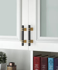 10 Pack 5 Inch Center Hole Black And Gold Cabinet Pulls on white cabinet with stainless steel square tube handles