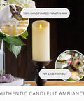 Ivory Scalloped Edge Flameless LED Pillar Candle With Real Wax Look Moving Flame No Mess, 4 Inch Diameter By 5.3 Inch Height in holder