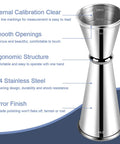 Double head cocktail jigger for bartending with inside measurements Japanese Grade 304 stainless steel barware 1 oz and 2 oz.