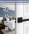Privacy Door Lock Set 10 Pack Matte Black Keyless Door Handles for Interior Doors shown installed in bedroom scene