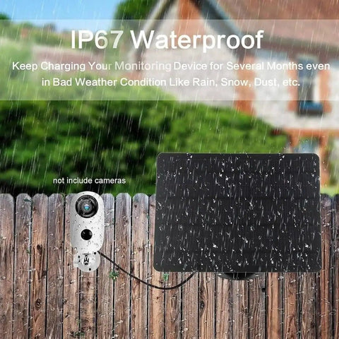 No Brainer 10W Solar Panel Charger Kit For Outdoor Cameras With Monocrystalline Silicon Cells IP67 Waterproof on fence